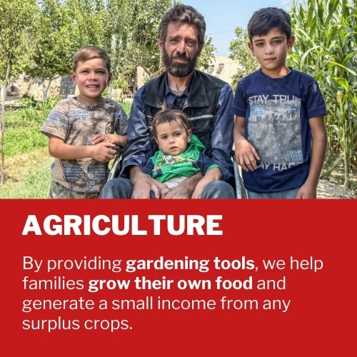 2 Landbrug: Ved at give landbrugsredskaber støtter vi familier i at skaffe mad og tjene penge på overskydende høst af afgrøder.